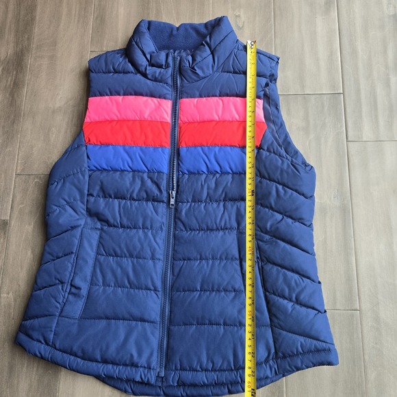 Gap Women's Striped Blue Puffer Vest Color Block Red Pink Size Medium - Picture 4 of 5